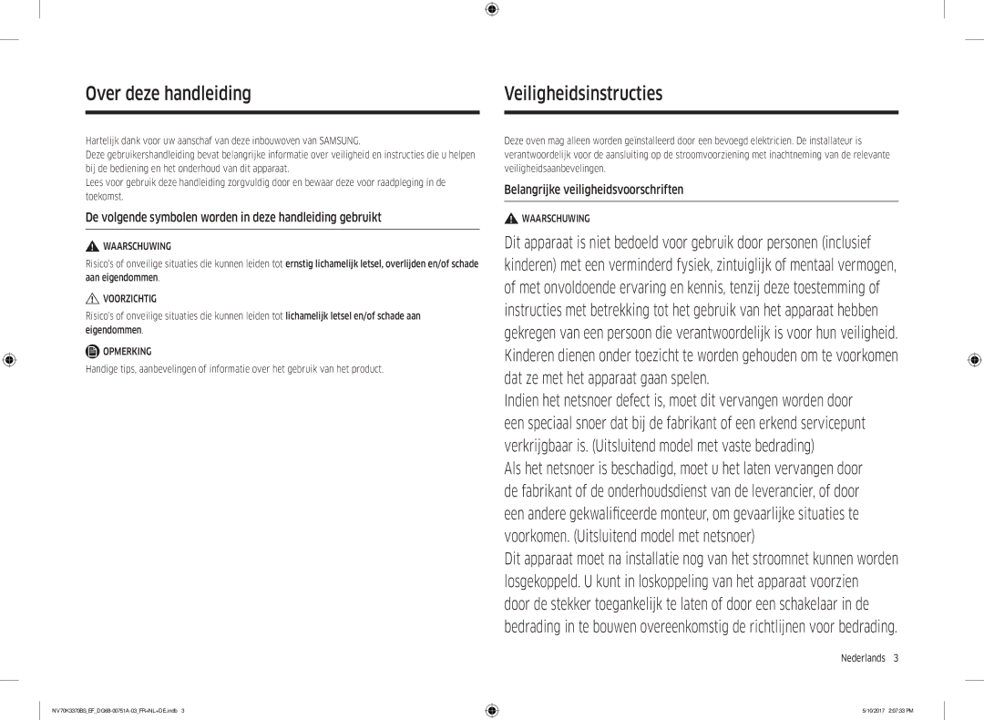 Samsung NV70K3370BS/EG Veiligheidsinstructies, Over deze handleiding, Belangrijke veiligheidsvoorschriften, Nederlands  